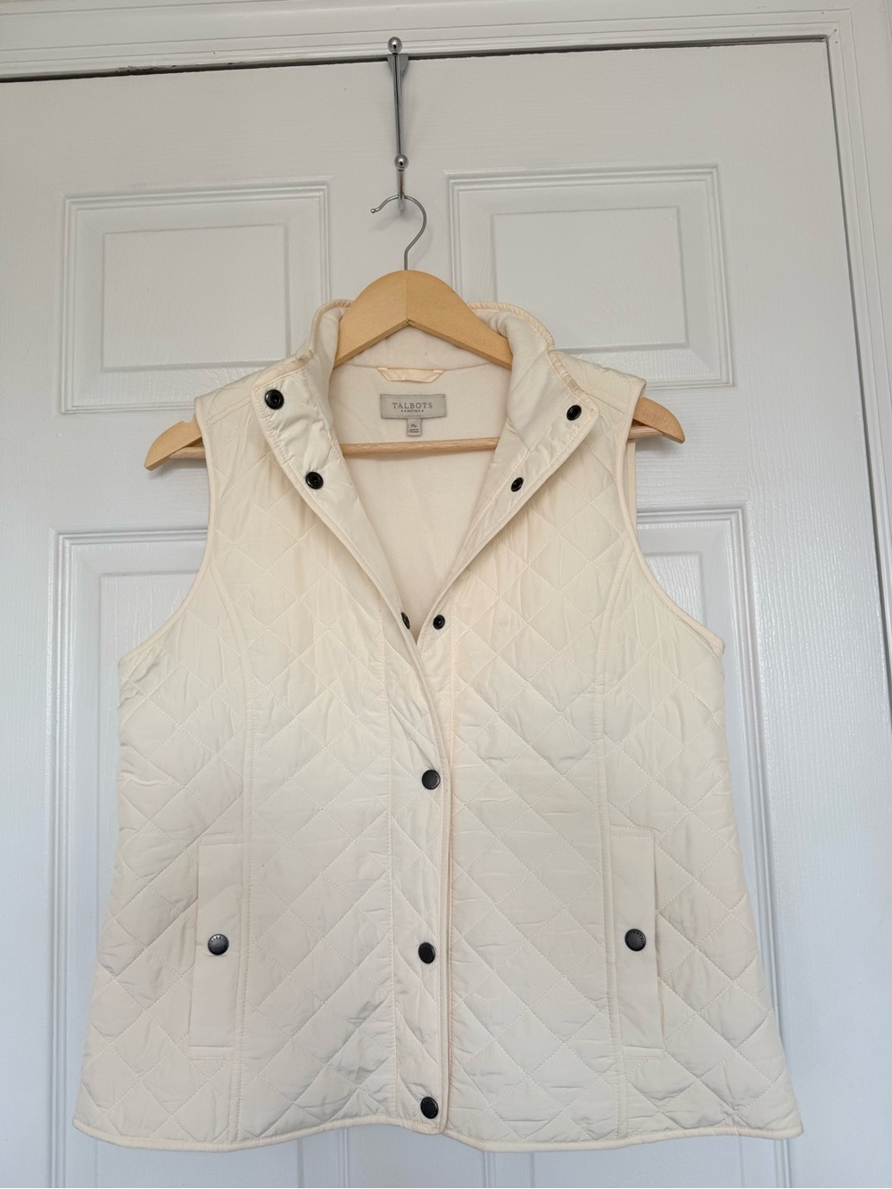 Talbots Off-White Quilted Hooded Vest